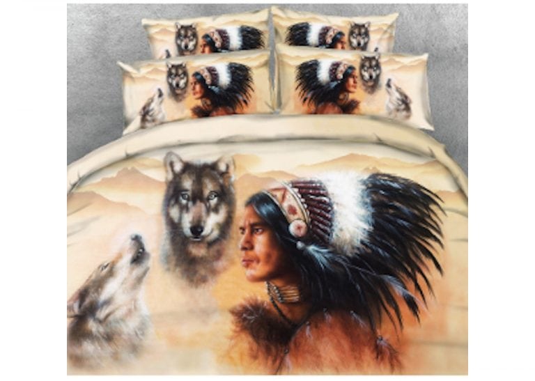Bedding Set - Indian Brave with Wolves