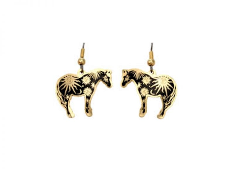 Black and Gold Horse Enamel Earrings