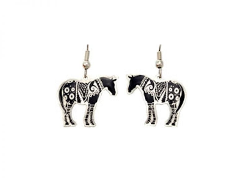 Silver and Black Enamel Horse Earrings