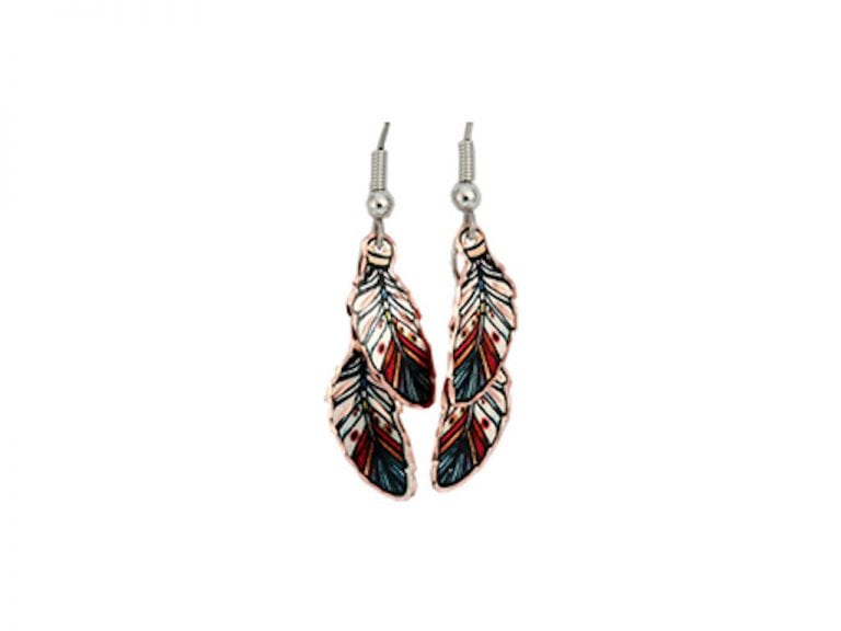 Handcrafted Double Feather Copper Earrings