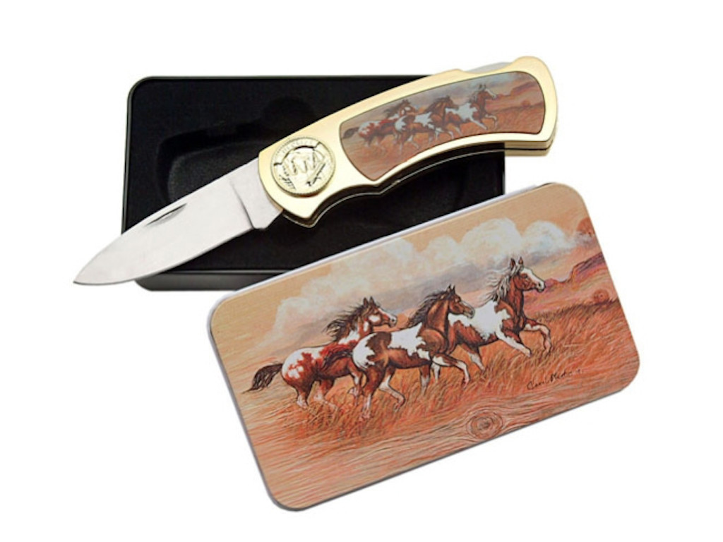 Folding Knife with Horses in Matching Tin GallopnGifts